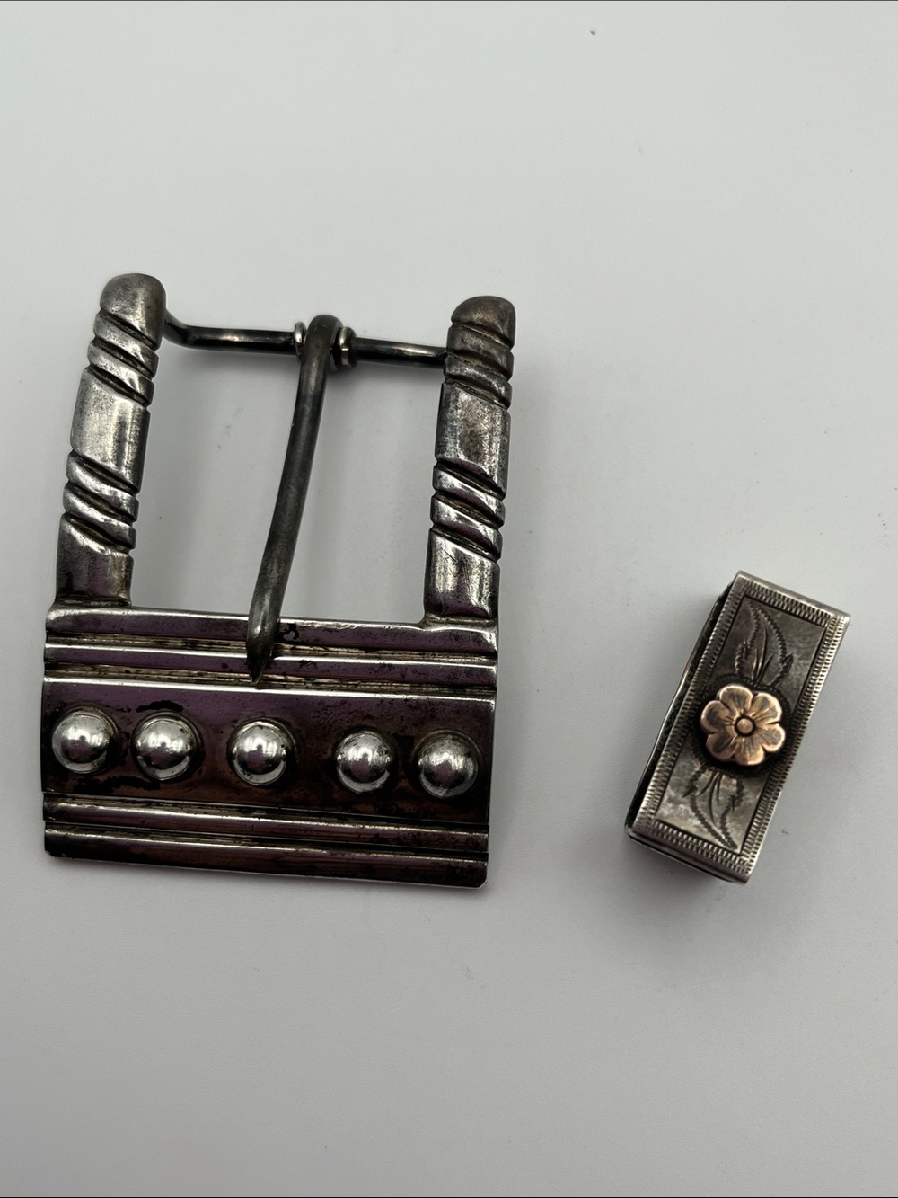 Vintage HB Heintz Brothers Sterling Silver Belt Buckle Set 59g Fits 1" Belt Sign
